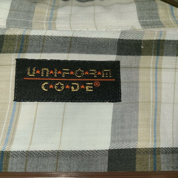VTG Uniform Code Men's Size L/XL Pearl Snap Western Shirt Gray Khaki Plaid - Picture 2 of 8
